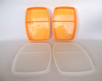 Set of 2 Vintage Tupperware Packette Lunchbox Containers, Clean, #813 Base in Yellow Maize and #814 Seals, Small Storage and Travel