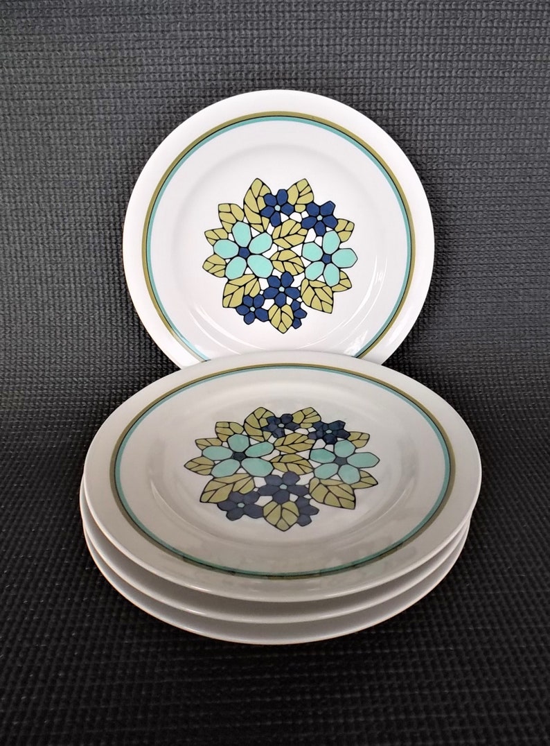 Set of 4 Vintage Franciscan CANTATA Salad Plates Very Good Condition circa 1965-1972 Pretty Shades of Blues and Greens