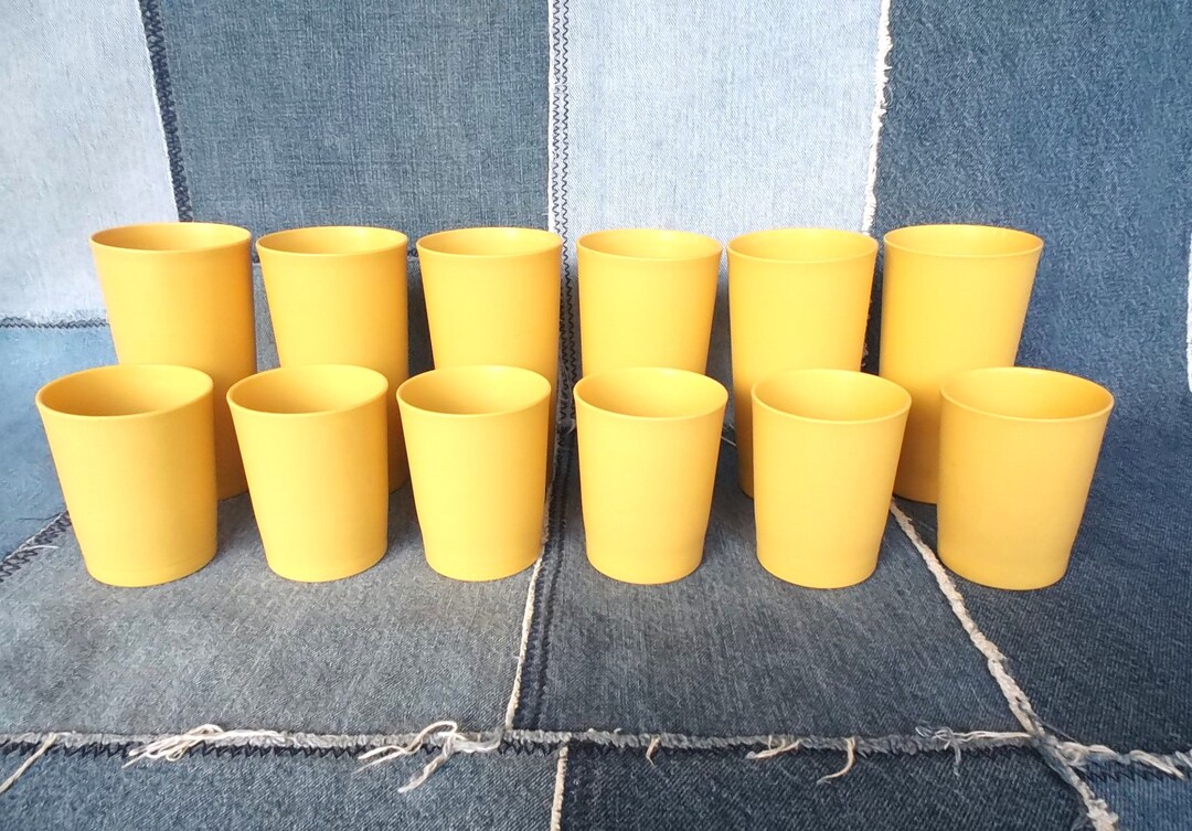 Vintage Tupperware Cups, Set of 12 Harvest Gold 8 Oz and 12 Oz. Heavy