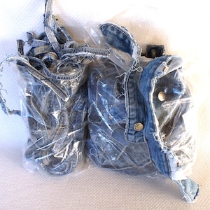 Denim waist and inseam scraps 3 pounds for crafting and blue jeans projects, Washed and Clean