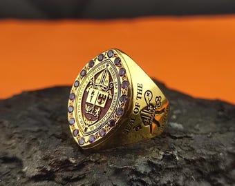 Custom Bishop Ring with Amethyst Stones and Red Enamel | Gold-Plated Silver Seal Ring | Personalized Church or Family Crest Ring