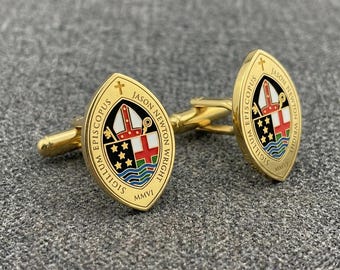 Gemelos personalizados con el sello del obispo - Marquesa, escudo, clérigo redondo - Gemelos personalizados con el escudo de armas para obispos y pastores - Regalo de ordenación