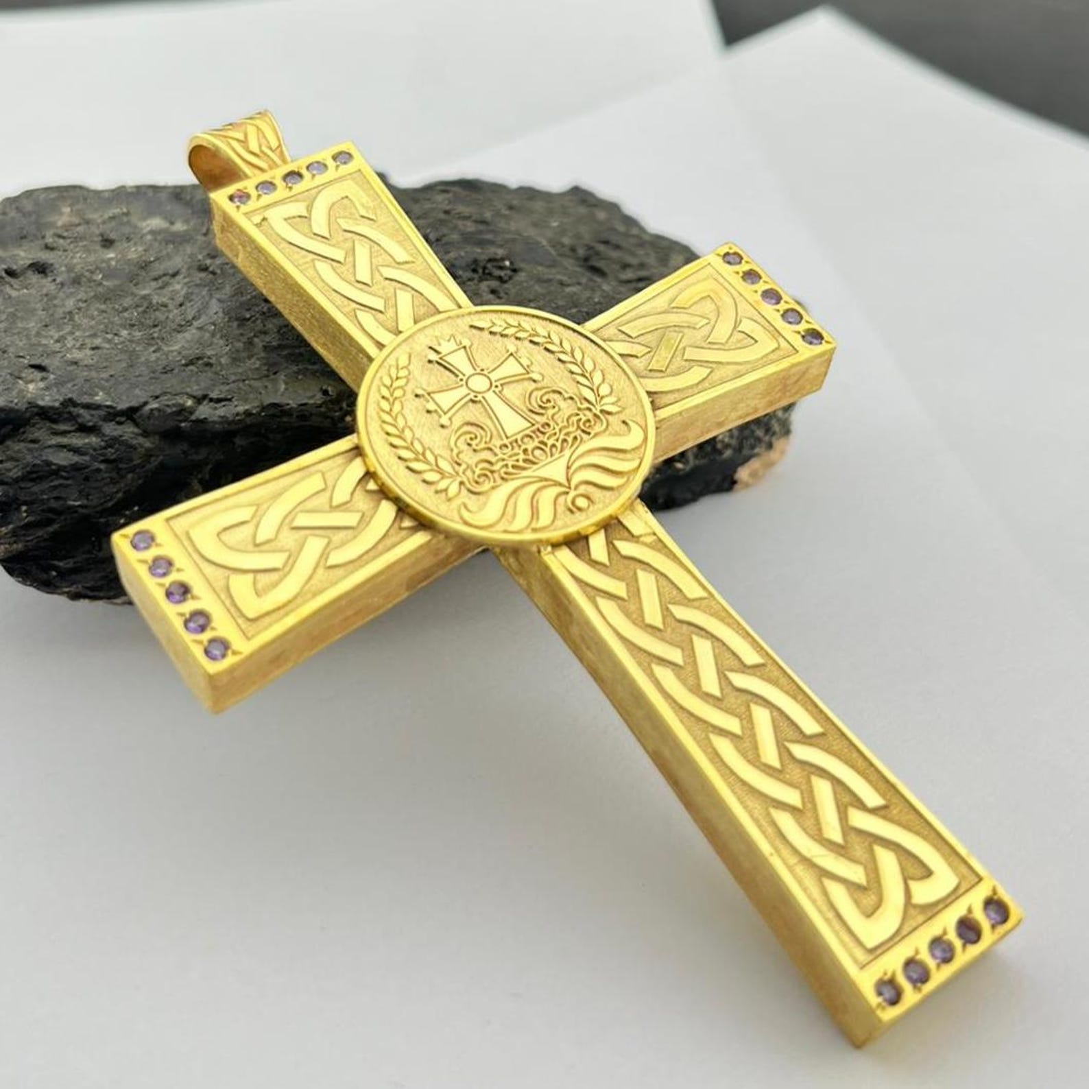 Luxury Bishop Pectoral Cross Pendant Gold | Round Byzantine Celtic ...