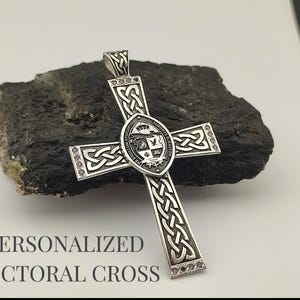 Custom Pectoral Cross with Seal and Gemstone,  Silver Cross, Religious Necklace for Men, Clergy or Bishop Gift