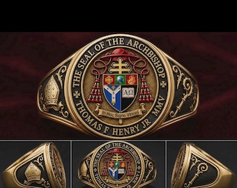 Custom Archbishop Ring – Personalized Episcopal Bishop Signet Ring, Gold Archbishop Seal Ring, Clergy Ring, Christian Religious Jewelry