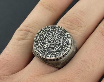 Seal of God Ring, Sigillum Dei Aemeth Jewelry, Seven Archangels Ring for Men,Solomon’s Seal Silver Ring, Occult Esoteric Gift,Archangel Ring