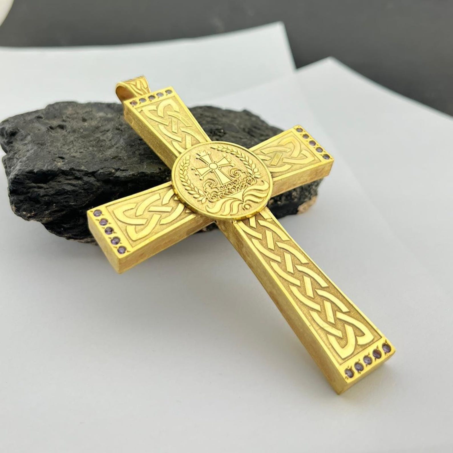 Luxury Bishop Pectoral Cross Pendant Gold | Round Byzantine Celtic ...