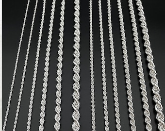 Silver Rope Chain Necklace – 2.5mm, 3mm, 4mm, 5mm – Perfect for Crosses, Pendants & Pectoral Cross Jewelry