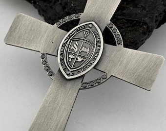 Custom Silver Cross with Bishop Seal, Amethyst Halo, Silver Religious Pendant for Men, Clergy Gift, Pectoral Cross