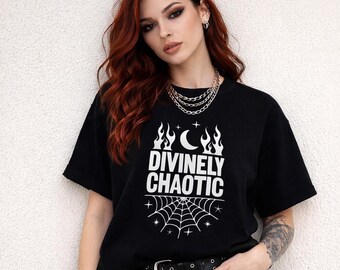 Divinely Chaotic Witch Comfort Colors T-Shirt: Halloween Witchy Tee