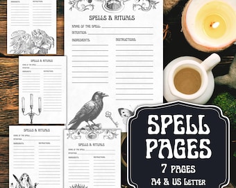 Vintage hekserijspreukenpagina's, afdrukbare grimoirepagina's (pdf), Books of Shadows-sjablonen