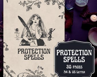 Hechizos de protección imprimibles, páginas de libros de hechizos, hechizos de brujería digitales, grimorio mágico
