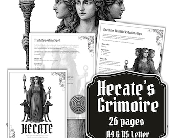 Hekate Grimoire Printable: Triple Moon Goddess of Witchcraft, Hecate Book of Shadows - 26 Pages