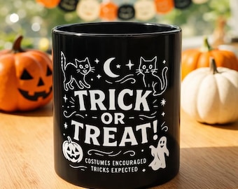 Retro Halloween Mug Trick or Treat, Spooky Season Coffee Cup
