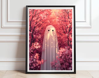 Spooky Cute Ghost Cherry Blossom Art, Soft Goth Printable (Digital Download)