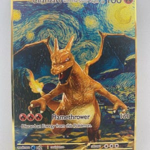 Pokémon Karte Glurak Van Gogh Style Kind Geschenk Gold Metall Ostern Kindergeschenk Taufe Metallkarte Charizard