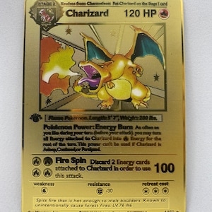 Pokemon Karte Glurak / Charizard Metall Geschenk Kind Geburtstag Partner Metallkarte