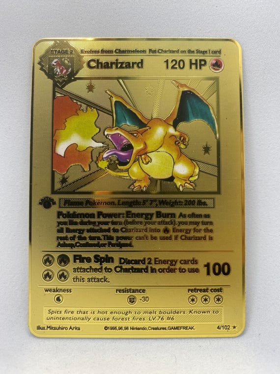 Pokemon Card Charizard Metal Gift Child Birthday Partner Metal Card - Etsy