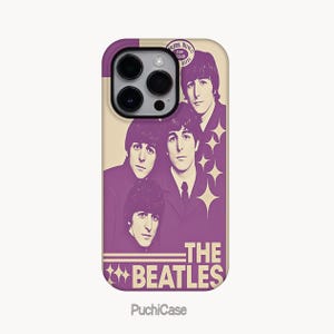 The Beatles Design iPhone 14 13 12 11 8 Pro Max Tough MagSafe Hülle,Samsung Galaxy S22 S23, Vintage British Inspiration Konzertticket-Collage