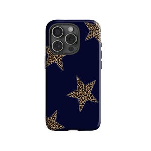 Leopard Star Phone Case, Navy Blue Protective Case, Cheetah Girl Y2K Dark Star Simple Suitable for iPhone 17 16 15 14 13 12 11 Pro Max