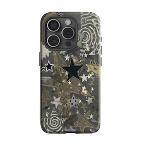 Funda para teléfono con collage de estrellas Y2K, diseño de patchwork celestial, para iPhone 17, 16, 15, 14, 13, 12, 11 y Samsung Galaxy S24 Ultra.