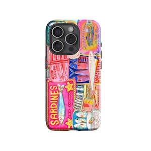 Vintage Pink Patchwork Sardines Summer Fish Lover Gift Funny Phone Case for iPhone 17 16 15 14 13 12 11 Pro Max, Samsung S25 S24 S23