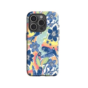 Funda para teléfono con estampado floral azul, resistente, con diseño floral, para iPhone 17, 16, 15, 14, 13, 12, 11 Pro Max y Samsung Galaxy S23, S22, S21, S20 Ultra