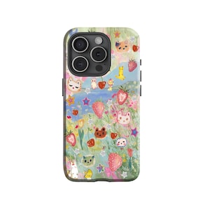 Strawberry Flower Cute Phone Case, Kawaii Protective Cover for iPhone 17 16 15 14 13 12 11 Pro Max and Samsung Galaxy S23 S22 S21 S20 Ultra