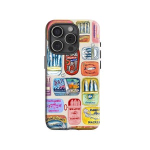 Retro Sardine Tin Case, Vintage Fish Label Scrapbook Case, for iPhone 16 15 14 13 12 11 XR SE & Samsung Galaxy S25 S24 S23 S22 Ultra,