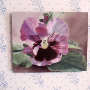 Pansy Print on Canvas 10x8 from original soft pastel painting, ready to hang, mauve pansy, Spring flower, Pansy wall art, flower home décor