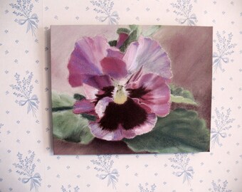 Pansy Print on Canvas 10x8 from original soft pastel painting, ready to hang, mauve pansy, Spring flower, Pansy wall art, flower home décor