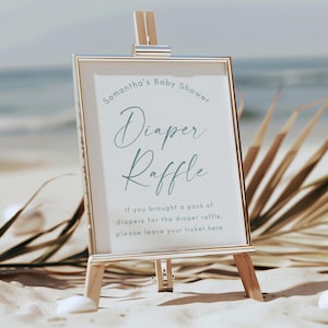 Sage Green Diaper Raffle Sign Template, Editable Baby Shower Table Sign, Printable Neutral Canva Template, Modern Boho Shower Decor Download
