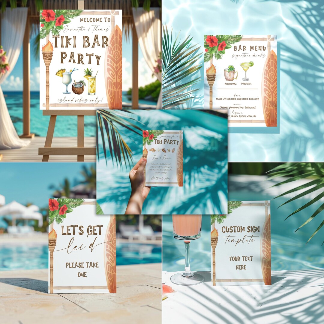 Tropical Backyard Pool Party Invitation Bundle: Printable Adult Summer ...
