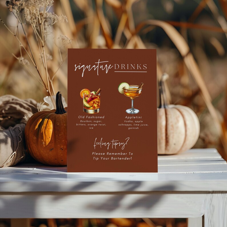Printable Terracotta Signature Cocktail Sign: Editable Bar Menu ...