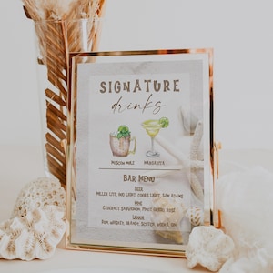 Brunch Bar Signature Drinks Schild, bearbeitbares Cocktailmenü für Junggesellinnenabschied, Boho Brautdusche oder Mädchenwochenende, druckbares Getränkeschild