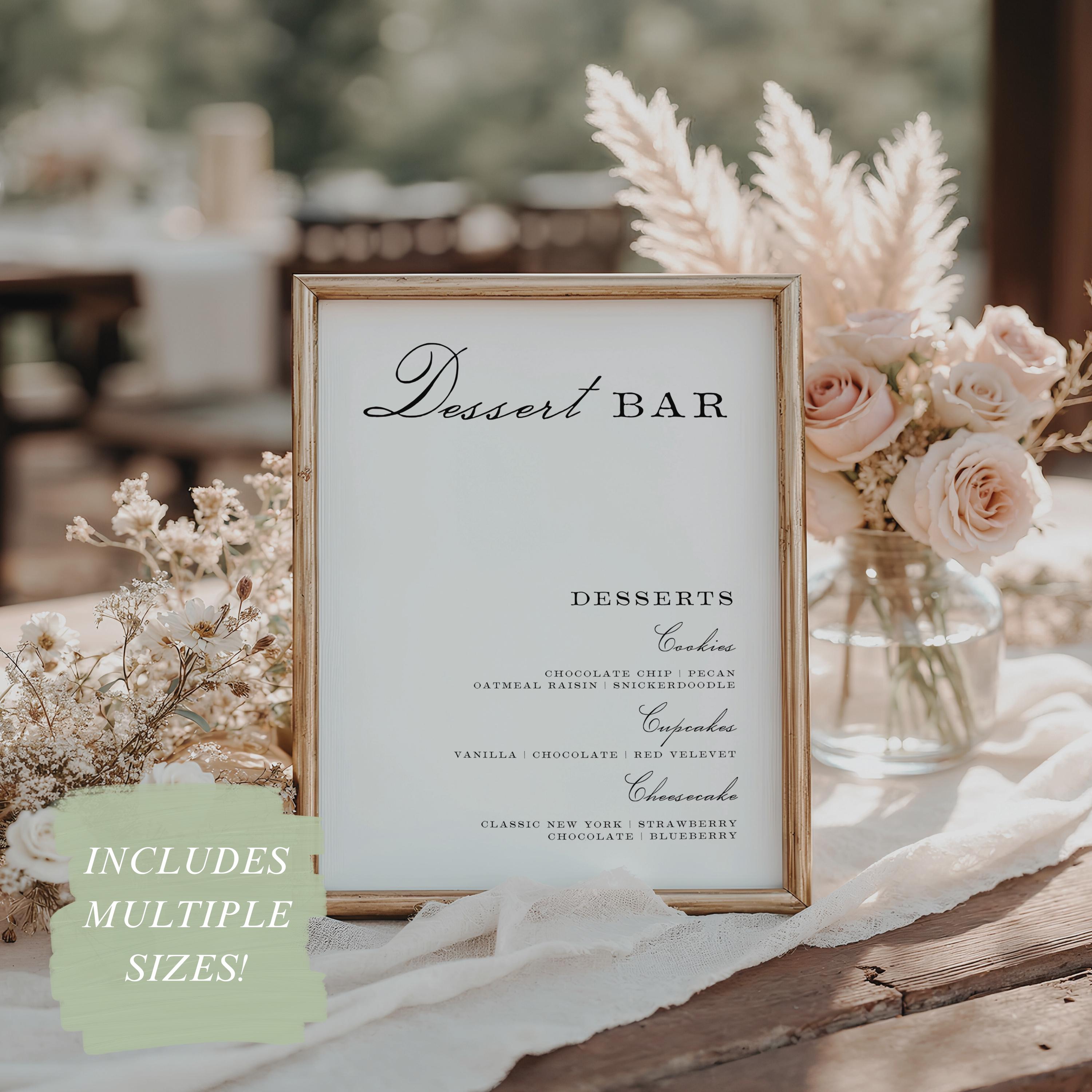 Elegant Wedding Dessert Bar Table Sign: Modern Editable Sweets Menu Elegant Wedding Dessert Bar Table Sign: Modern Editable Sweets Menu