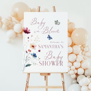 Floral Butterfly Baby Shower Welcome Sign: Garden Party Decor (Digital Download)