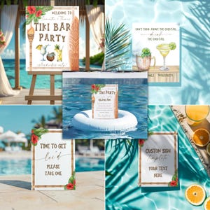 Luau Party Printables Bundle, bearbeitbare Tiki-Einladung mit Bar-Menü-Vorlage & Willkommensschild, Tropical Beach Theme Decor