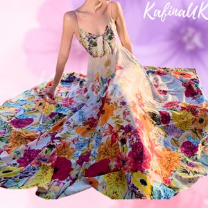 Elegant Printed Maxi Dress with Lantern Sleeves | Long V-Neck Autumn Winter Dress | Bohemian Vintage Style Gown