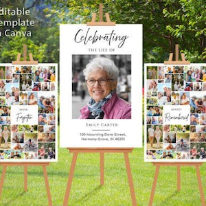 Funeral Photo Collage Template | Editable Memorial Sign, Celebration of Life Poster, 6 Sizes, 3 Designs (Canva, Digital Download)