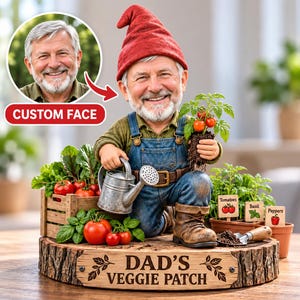 Plaque acrylique « Potager de légumes pour papa », panneau de jardin personnalisé avec gnome, cadeau de jardinage pour papa (Noël), décoration de bureau de jardin