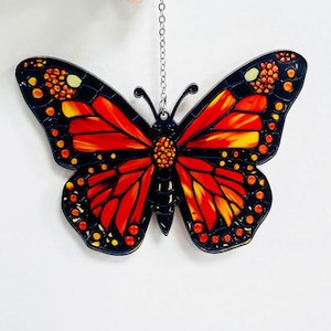 Monarch Butterfly Faux Stained Glass Acrylic Suncatcher Ornament, Colorful Insect Window Hanging, Nature Inspired Decor, Gift For Her Or Mom