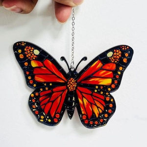 Monarch Butterfly Faux Stained Glass Acrylic Suncatcher Ornament, Colorful Insect Window Hanging, Nature Inspired Decor, Gift For Her Or Mom