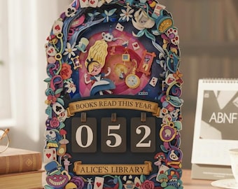 Alice in Wonderland Book Tracker, Reading Log, Personalized Literary Gift, Custom Book Lover Gift, Unique Bookshelf Decor
