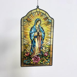 Virgin Mary Acrylic Suncatcher - Faux Stained Glass Window Hanging, Catholic Home Decor, Christian Gift, Religious Gift For Mom