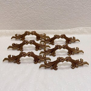 6 Vintage French Provincial Drawer Pulls Brass Tone Bow Ornate Handles 6.8"