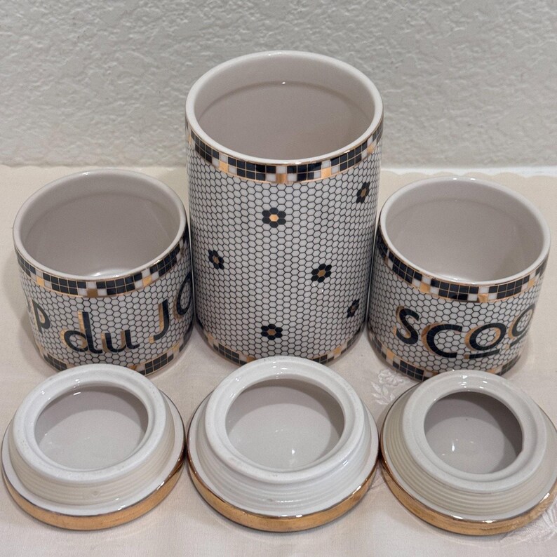 Anthropologie French Bistro Tile Canister Set Rise & Shine Du Jour Scoop 3pc image 14