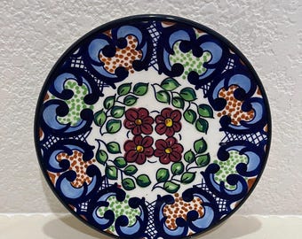 Handgeschilderde bloemen keramische wandplaat blauw wit decoratieve plaquette 11"