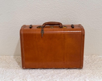 Maleta de viaje Samsonite vintage, color marrón claro, carcasa rígida con llave, fabricada en EE. UU.