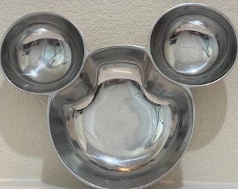 Vintage gepolijst metalen Disney Mickey Mouse Chip & Dip Dienblad Schaal